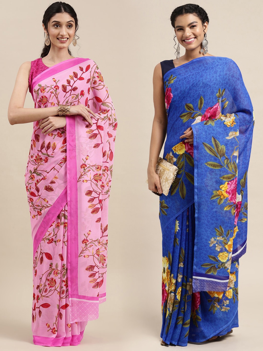 

KALINI Pack of 2 Floral Printed Saree, Blue
