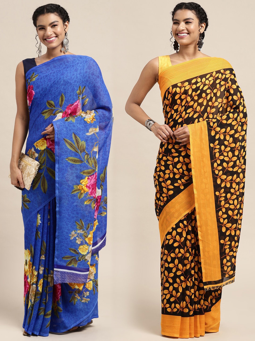 

KALINI Women Pack Of 2 Printed Sarees, Black