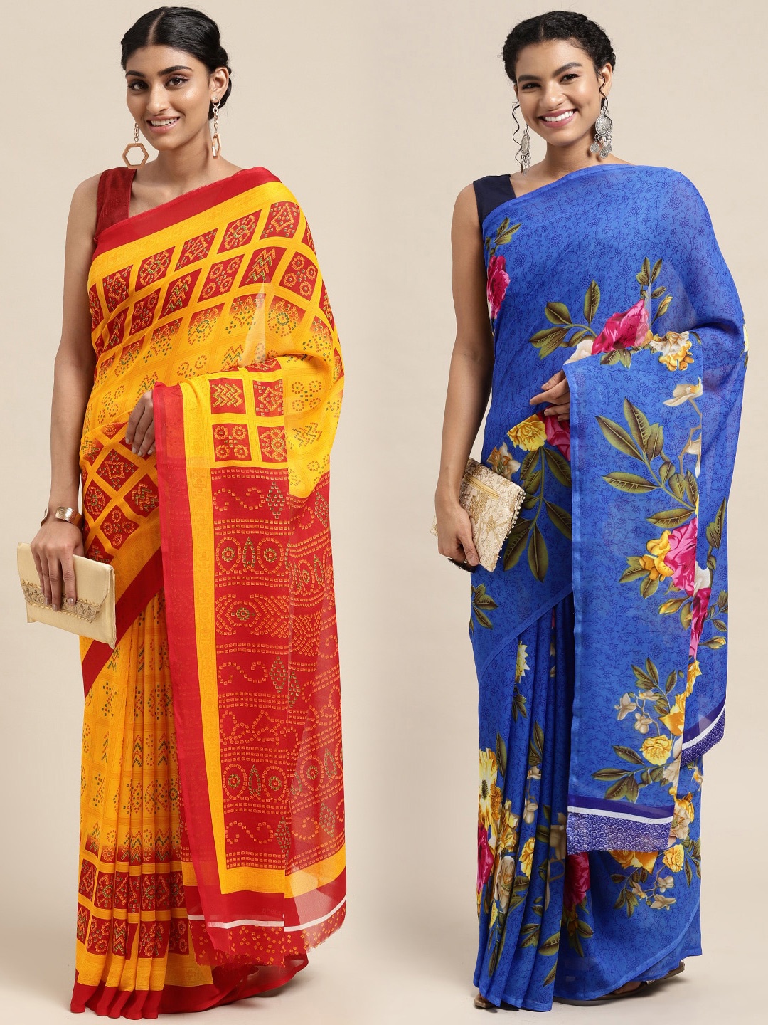 

KALINI Pack of 2 Floral Printed Saree, Blue