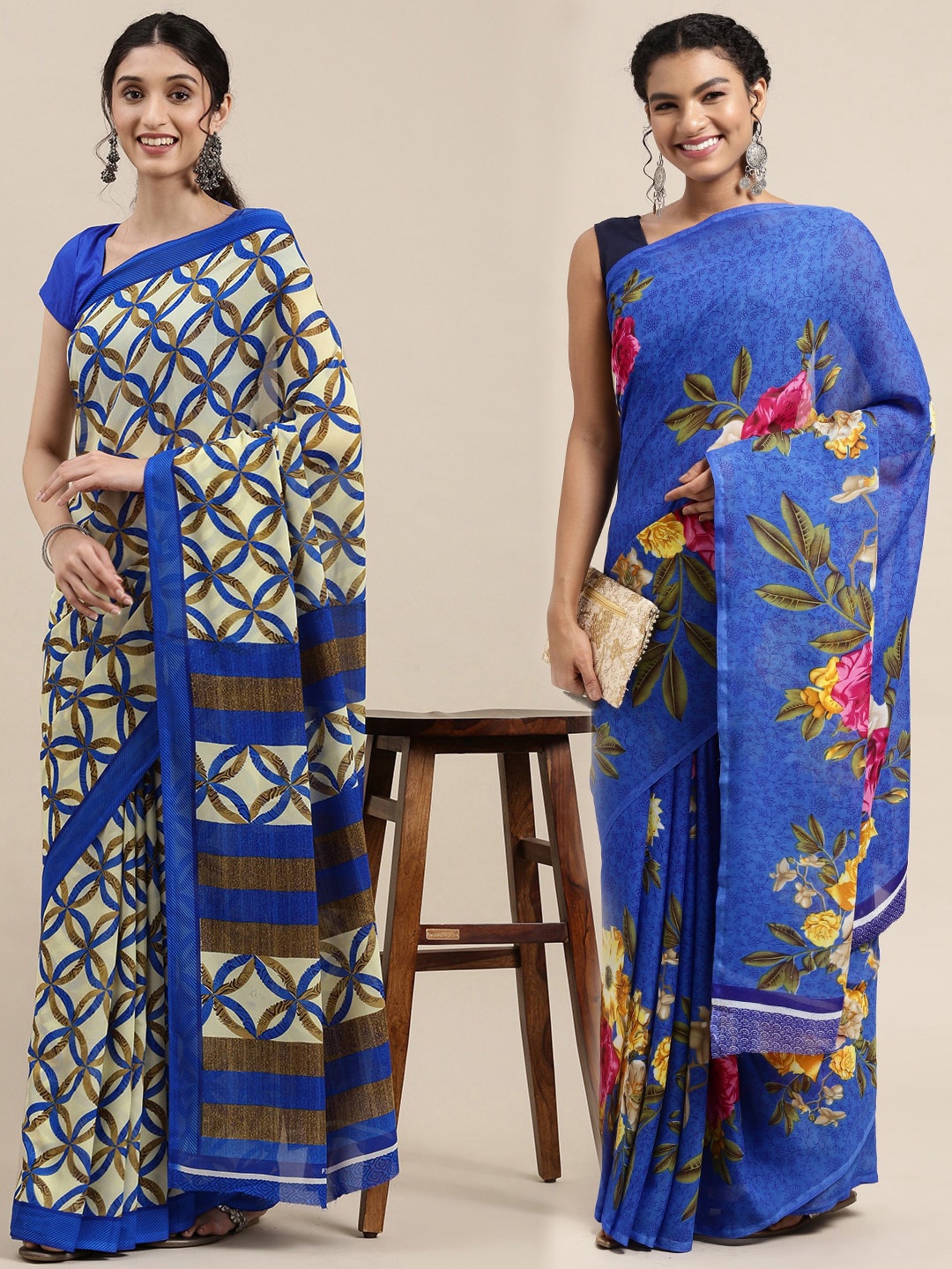 

KALINI Women Pack Of 2 Printed Sarees, Blue