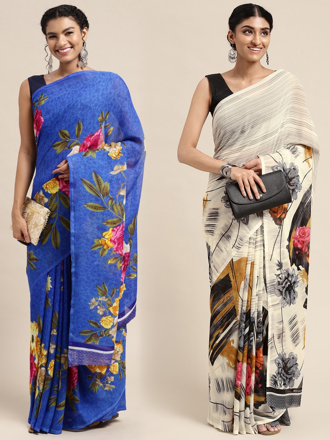 

KALINI Pack of 2 Printed Sarees, Grey