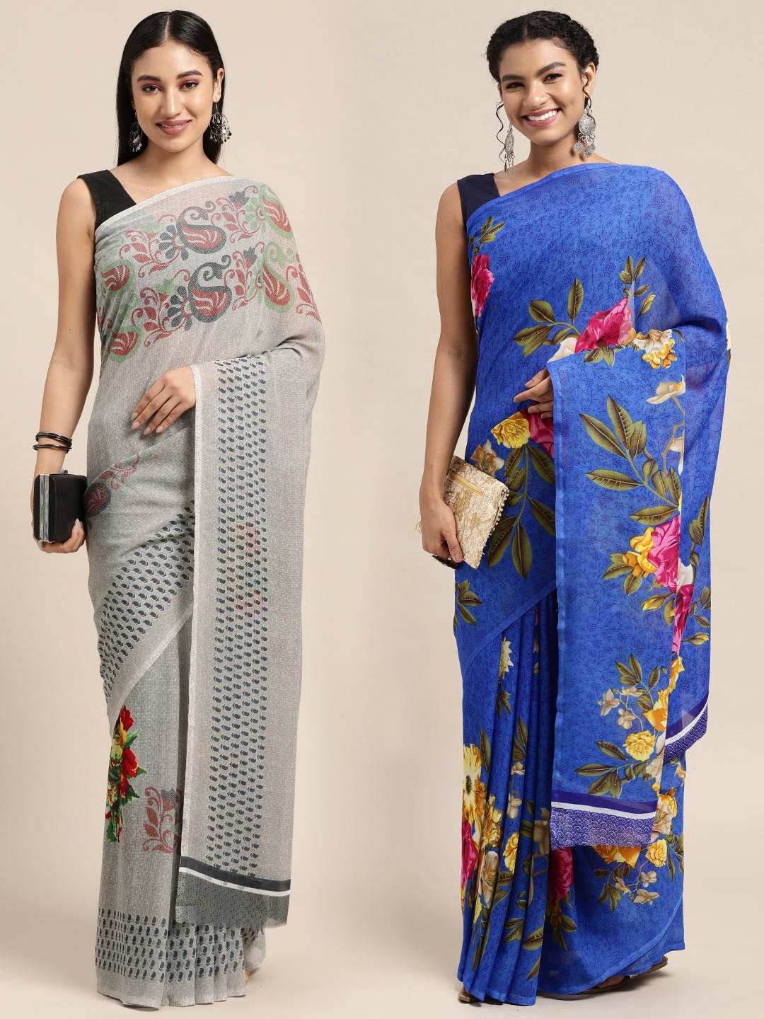 

KALINI Pack of 2 Floral Printed Saree, Blue