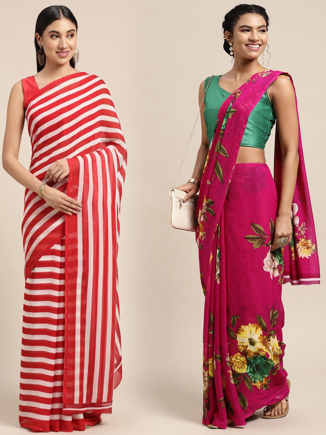 

KALINI Pack of 2 Printed Sarees, Red