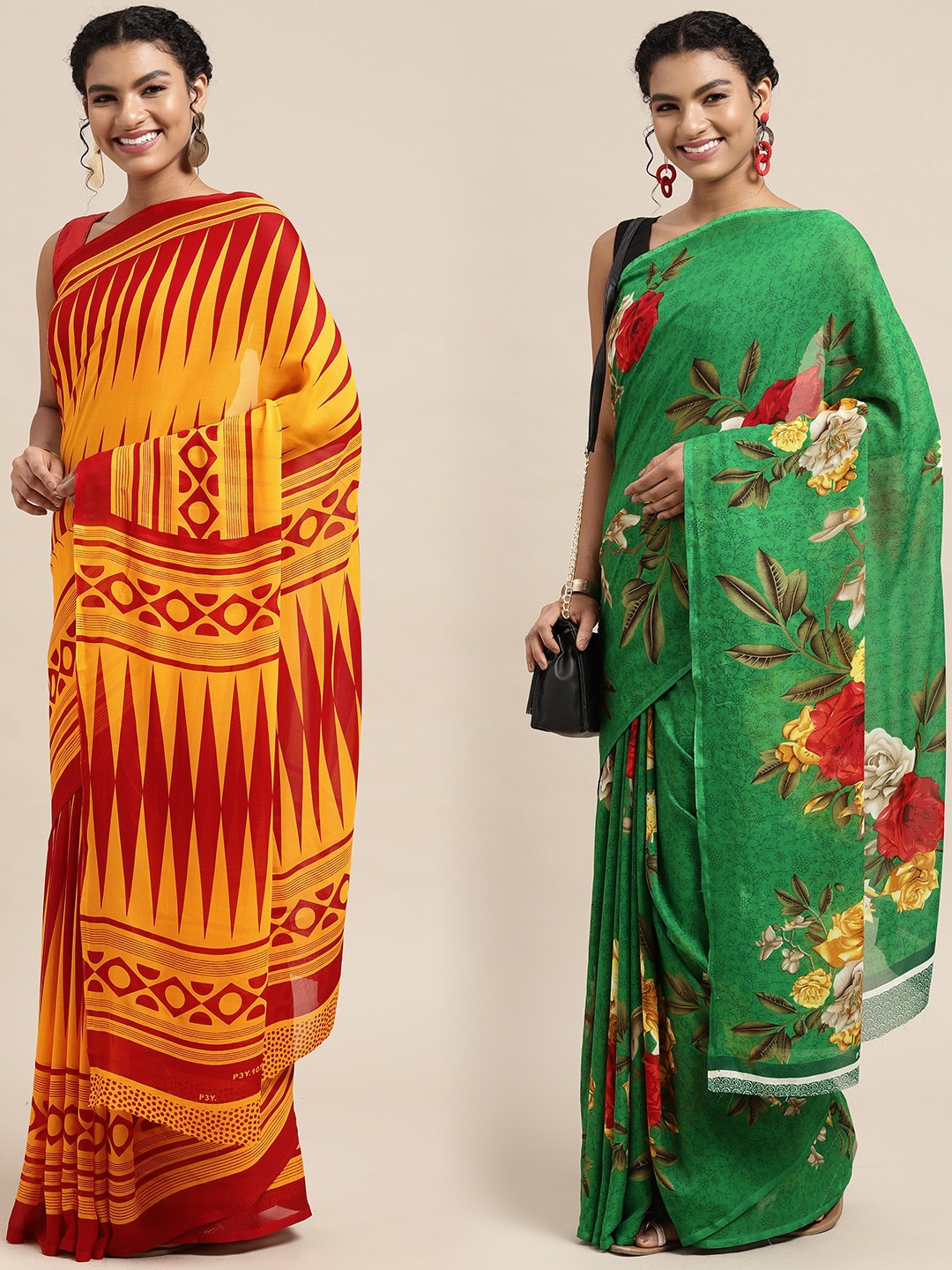 

KALINI Women Pack Of 2 Printed Sarees, Yellow