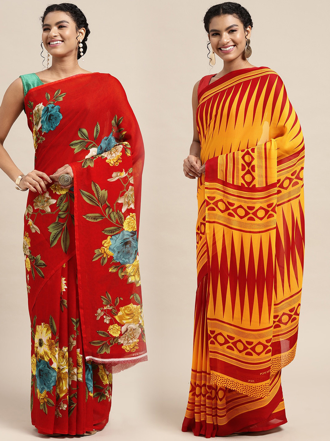 

KALINI Women Pack Of 2 Printed Sarees, Red