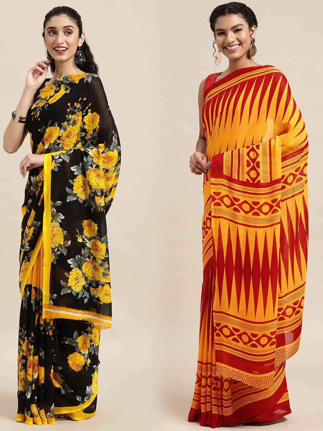 

KALINI Women Pack Of 2 Printed Sarees, Yellow