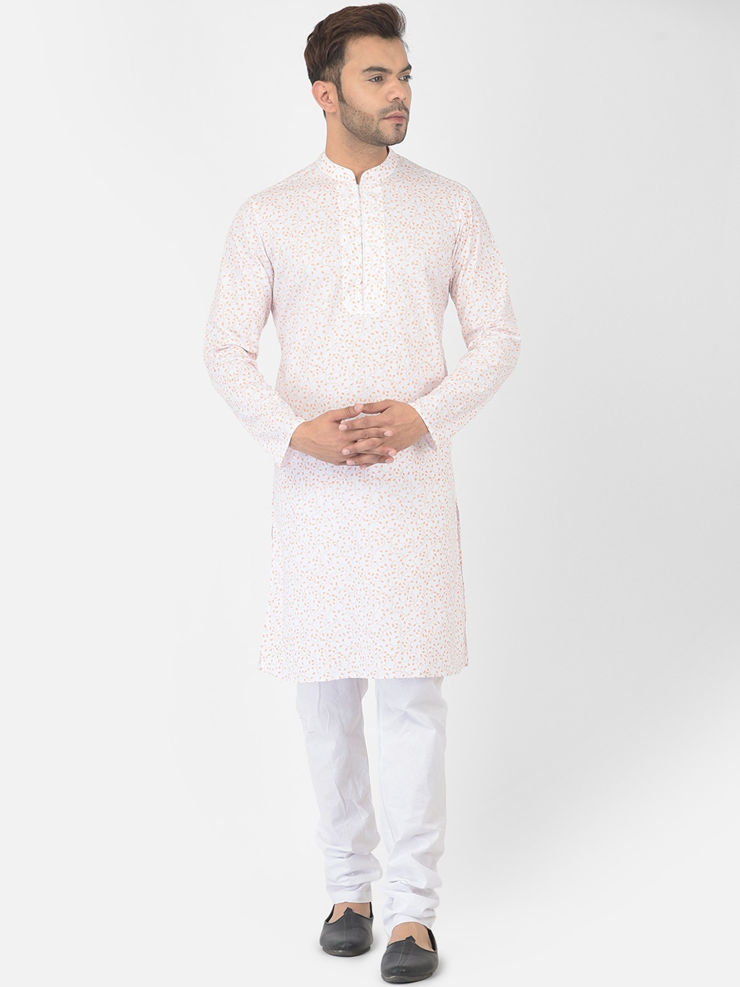 

DEYANN Men White Floral Printed Pure Cotton Kurta with Pyjamas