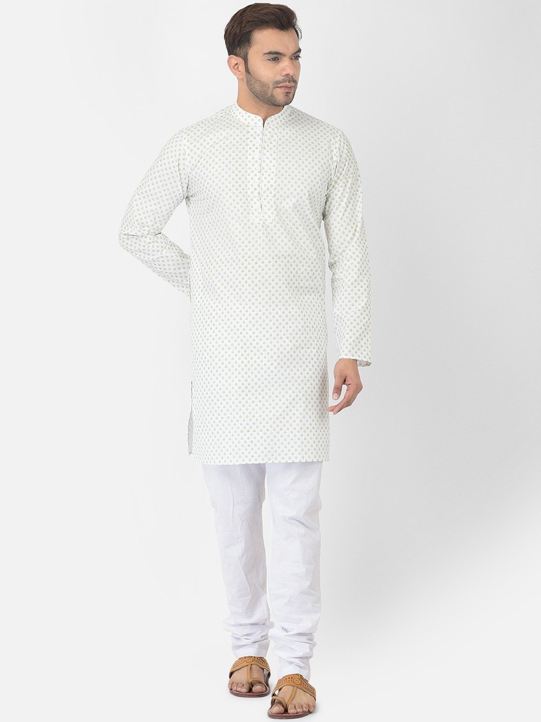 

DEYANN Men White Floral Printed Pure Cotton Kurta with Pyjamas