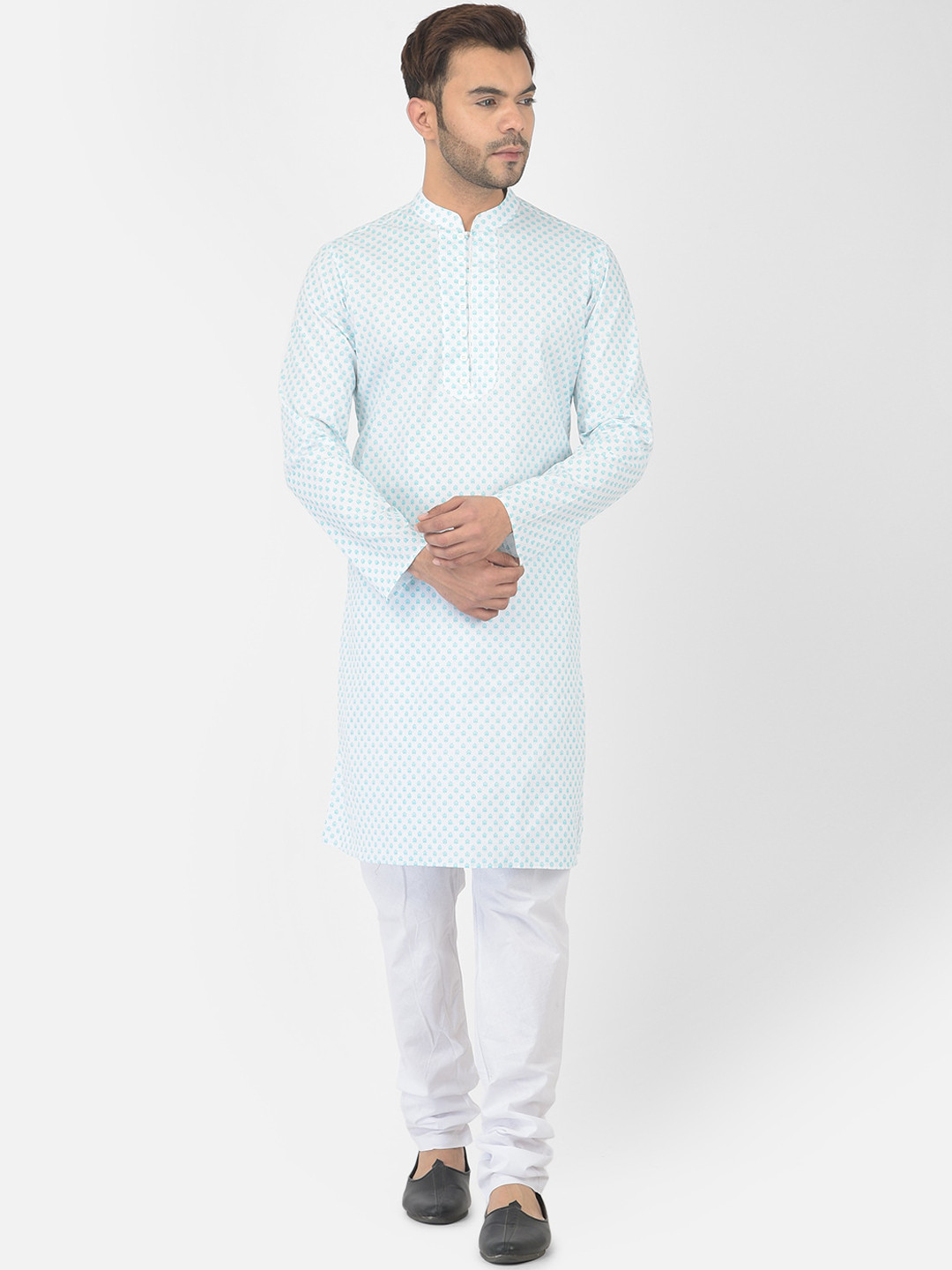 

DEYANN Men White Printed Pure Cotton Kurta with Pyjamas
