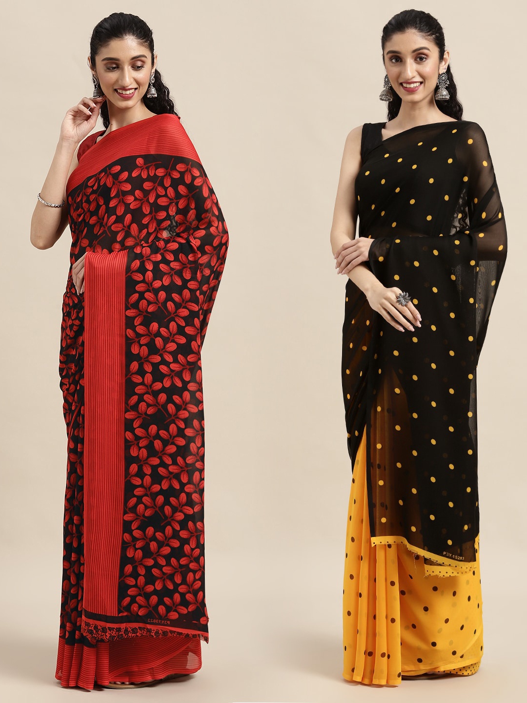 

KALINI Women Pack Of 2 Printed Sarees, Black
