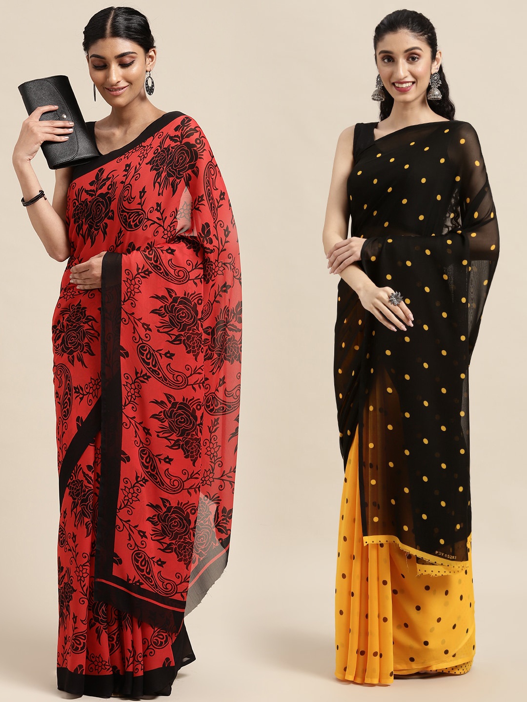 

KALINI Pack of 2 Printed Saree, Red