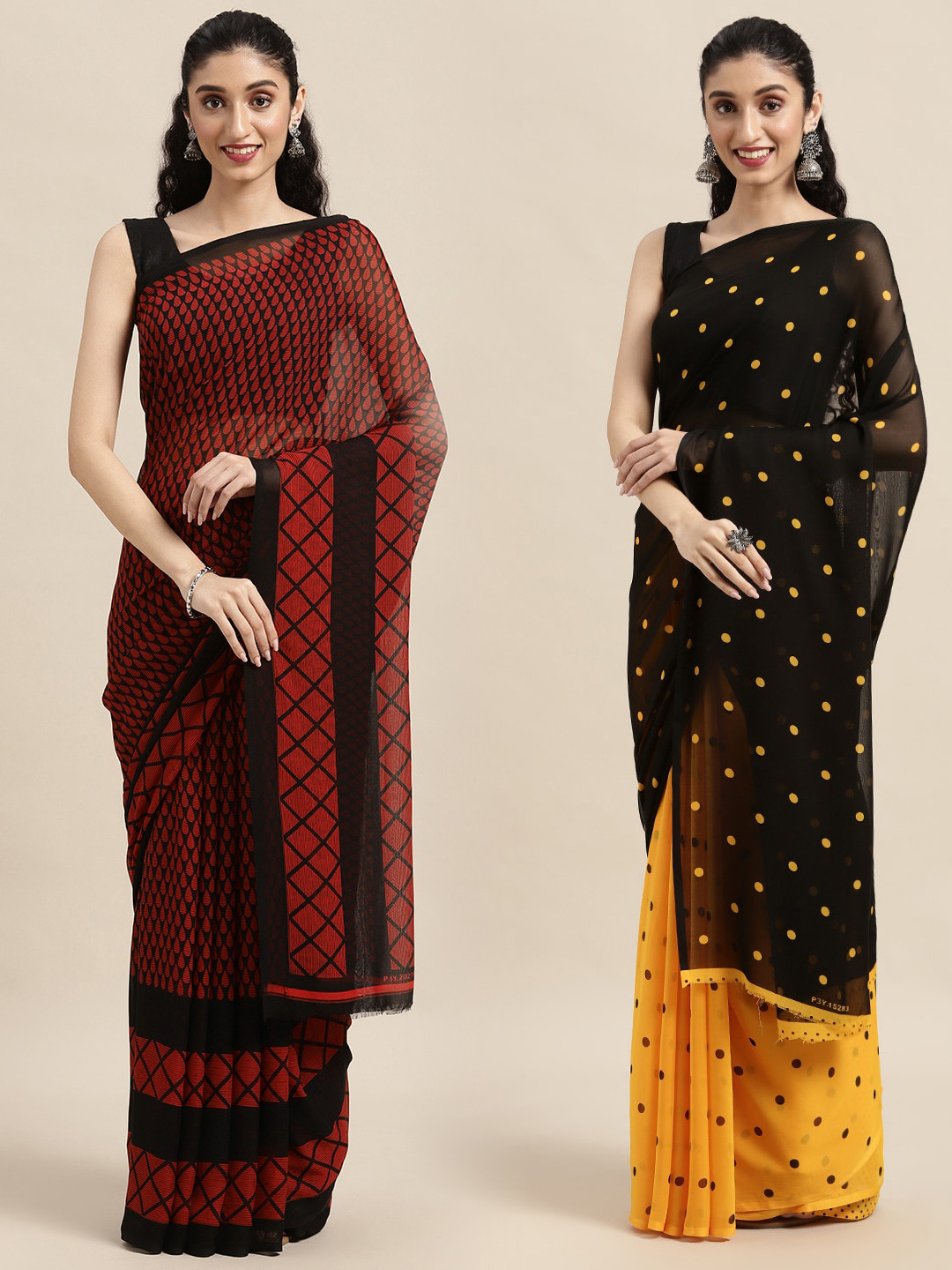 

ANAND SAREES Women Pack Of 2 Printed Sarees, Black