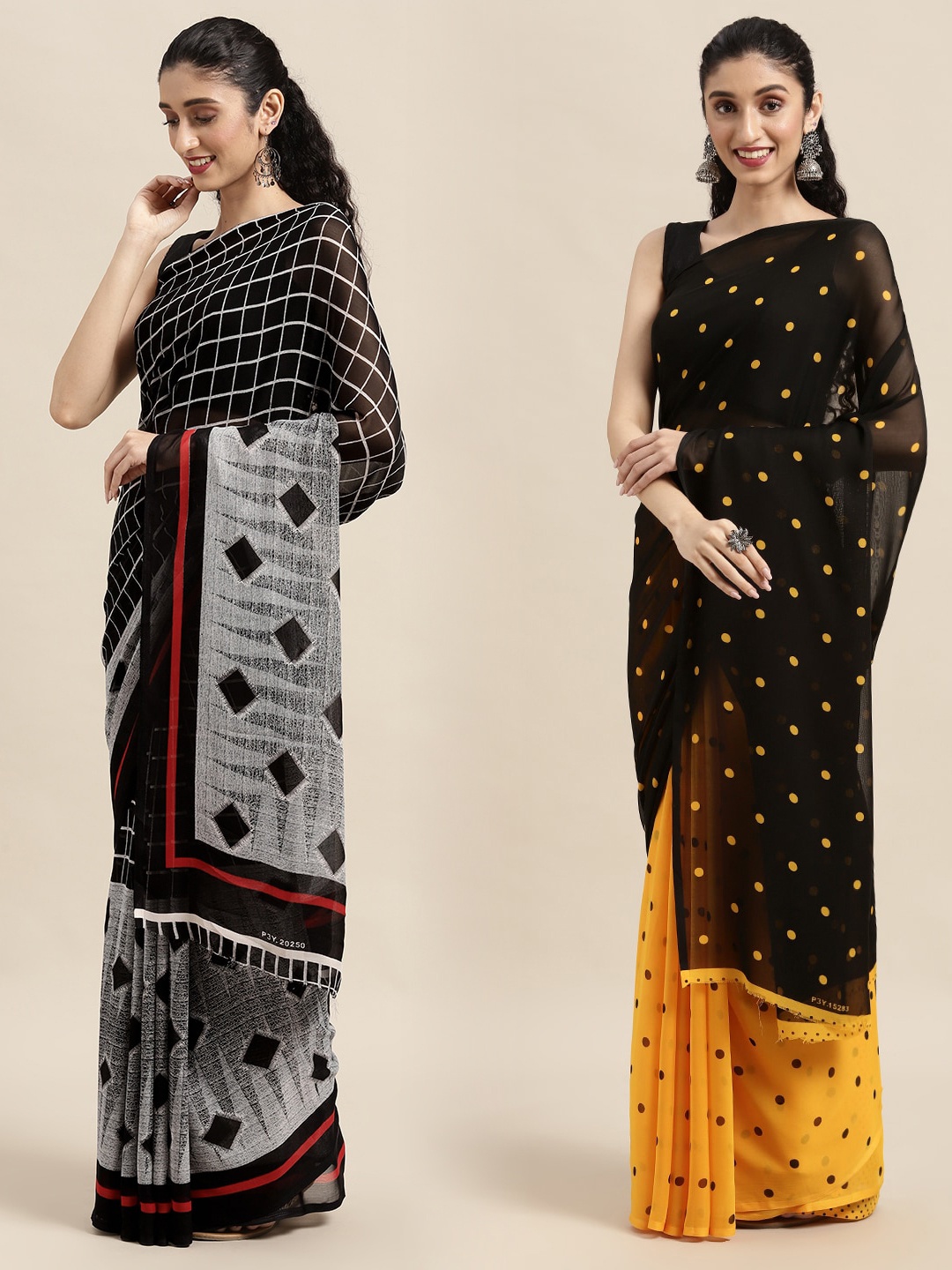 

KALINI Pack of 2 Printed Sarees, Black
