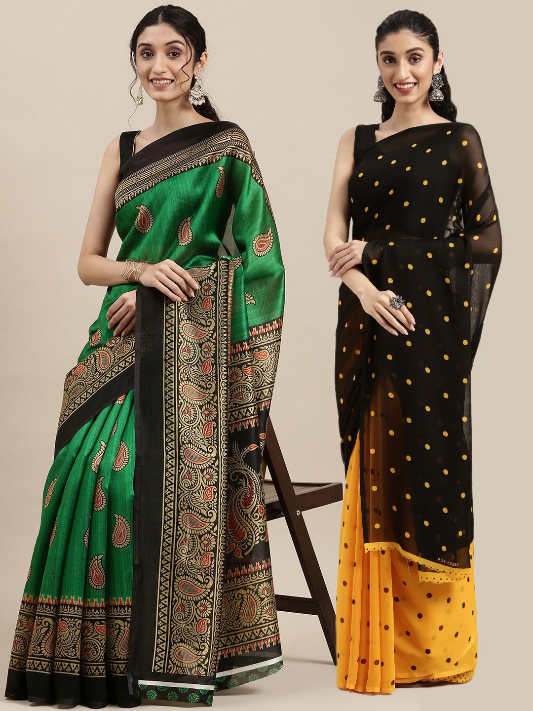 

KALINI Women Pack Of 2 Printed Sarees, Green