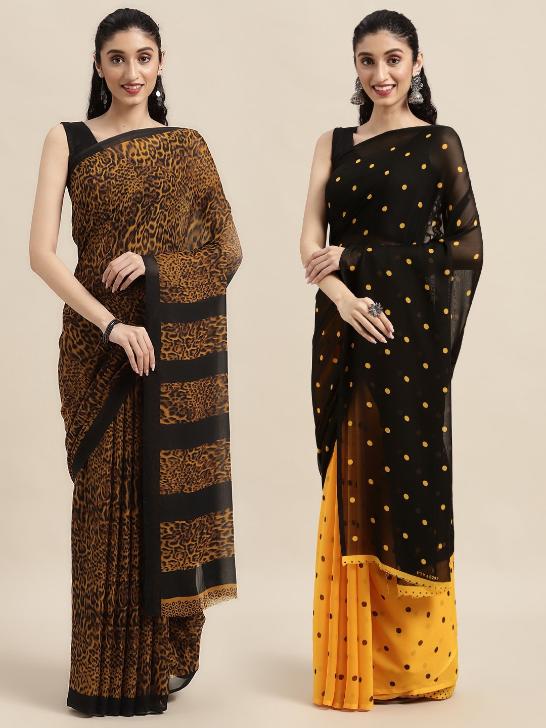 

ANAND SAREES Pack of 2 Printed Sarees, Mustard