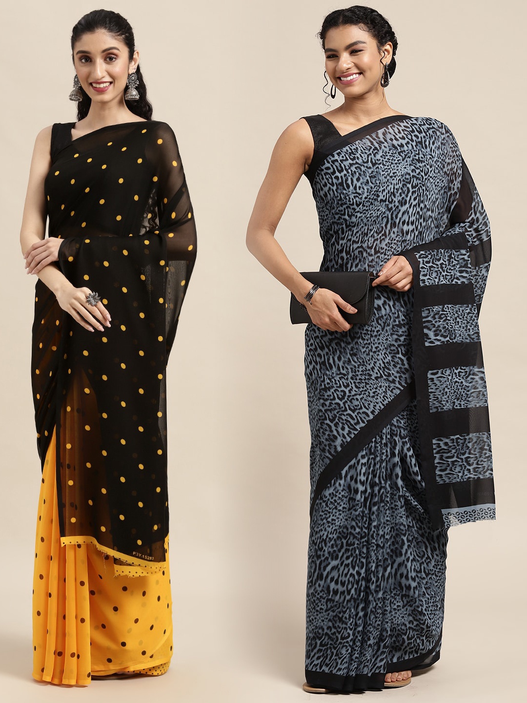 

ANAND SAREES Pack of 2 Printed Saree, Black