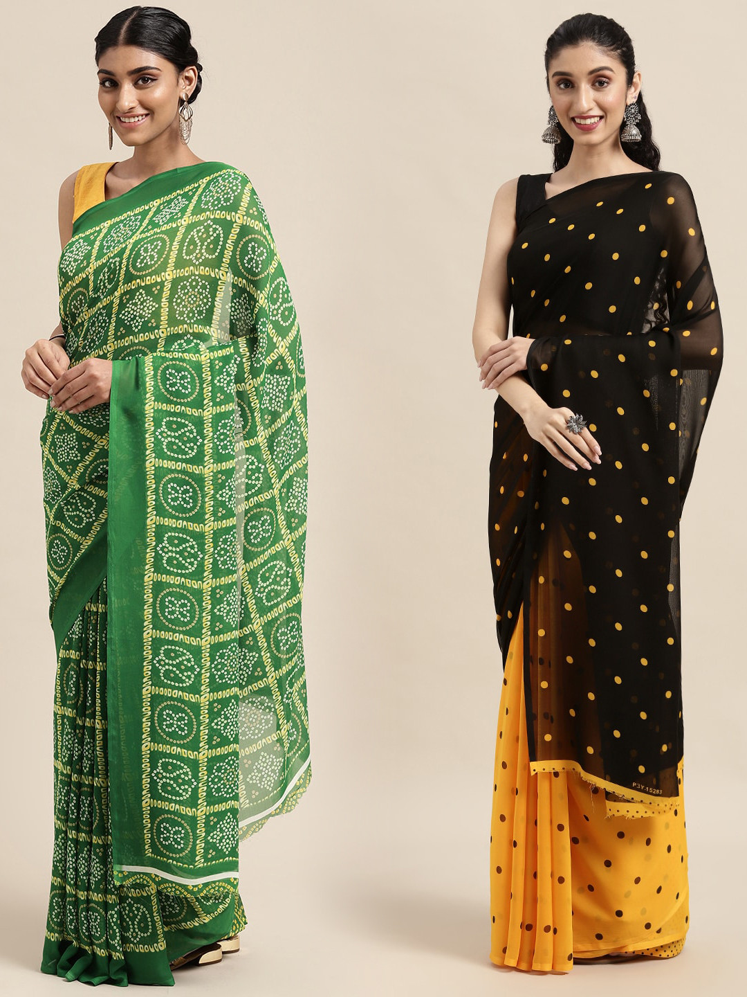 

KALINI Pack of 2 Printed Sarees, Green
