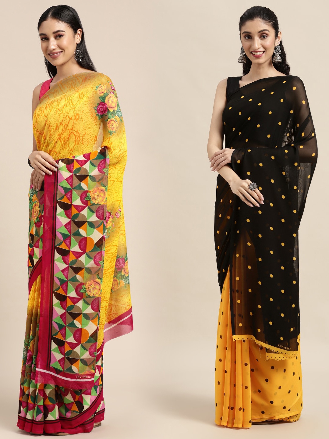 

ANAND SAREES Women Pack Of 2 Printed Sarees, Yellow