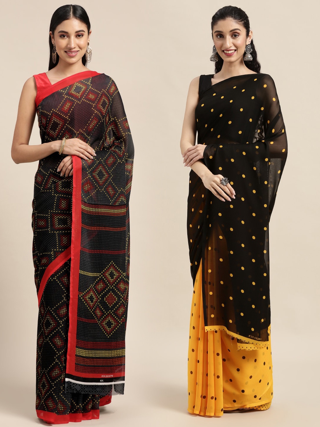 

KALINI Pack of 2 Printed Sarees, Navy blue