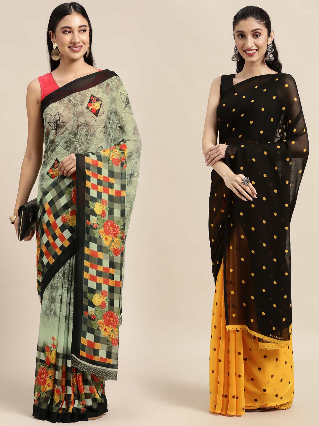 

KALINI Women Pack Of 2 Printed Sarees, Green