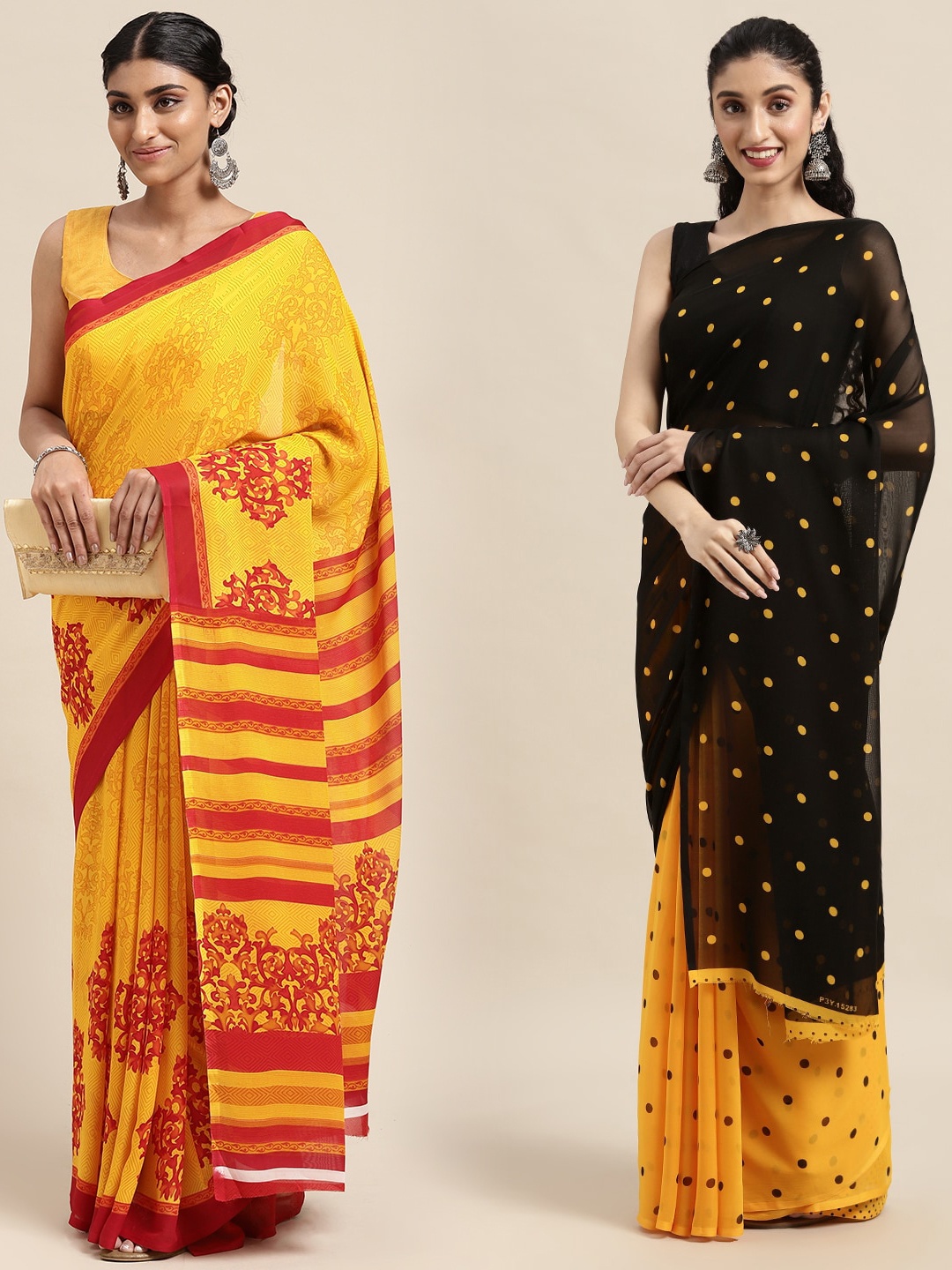 

KALINI Pack of 2 Polka Dots Printed Saree, Yellow