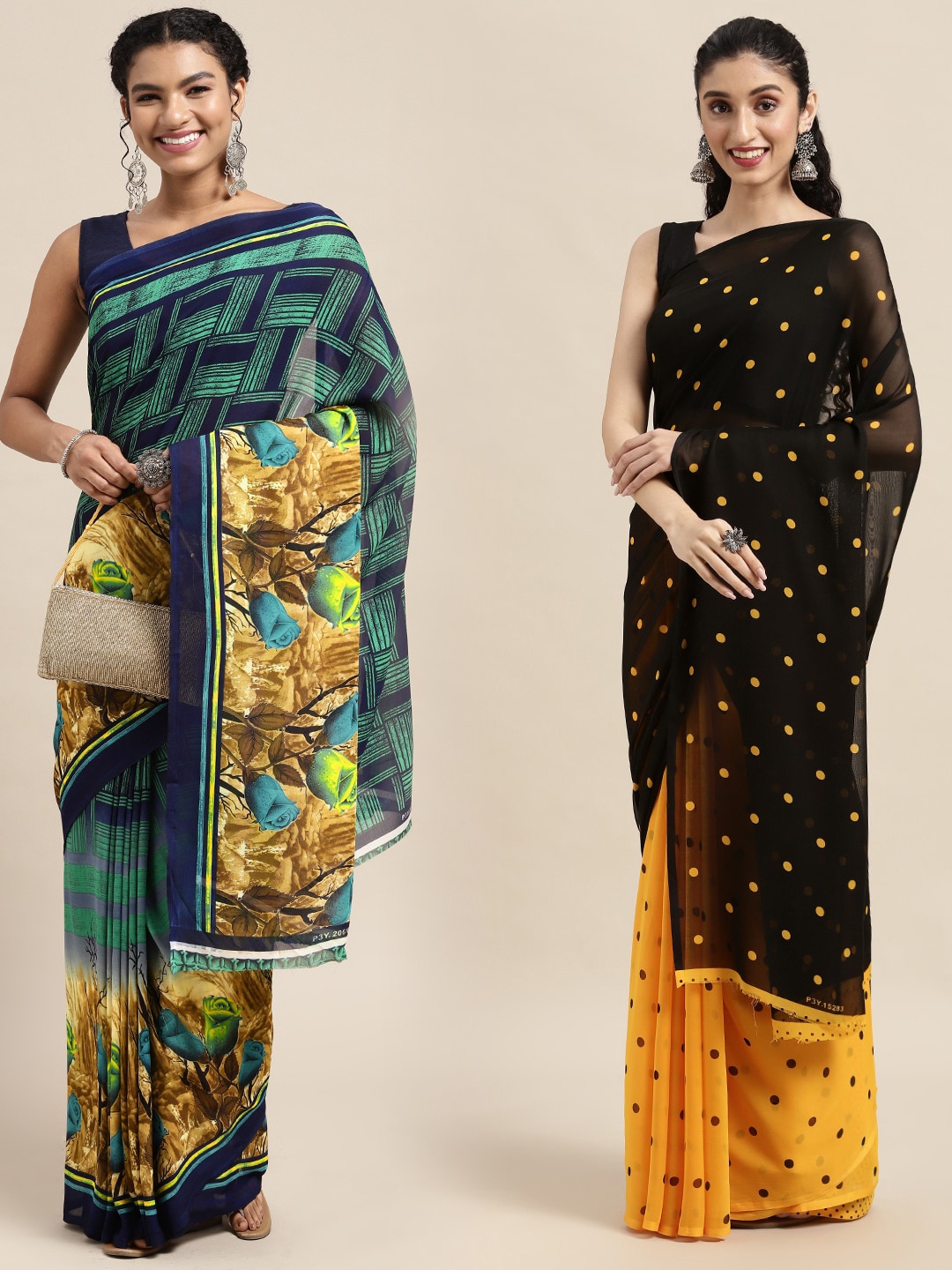 

KALINI Women Pack Of 2 Printed Sarees, Green