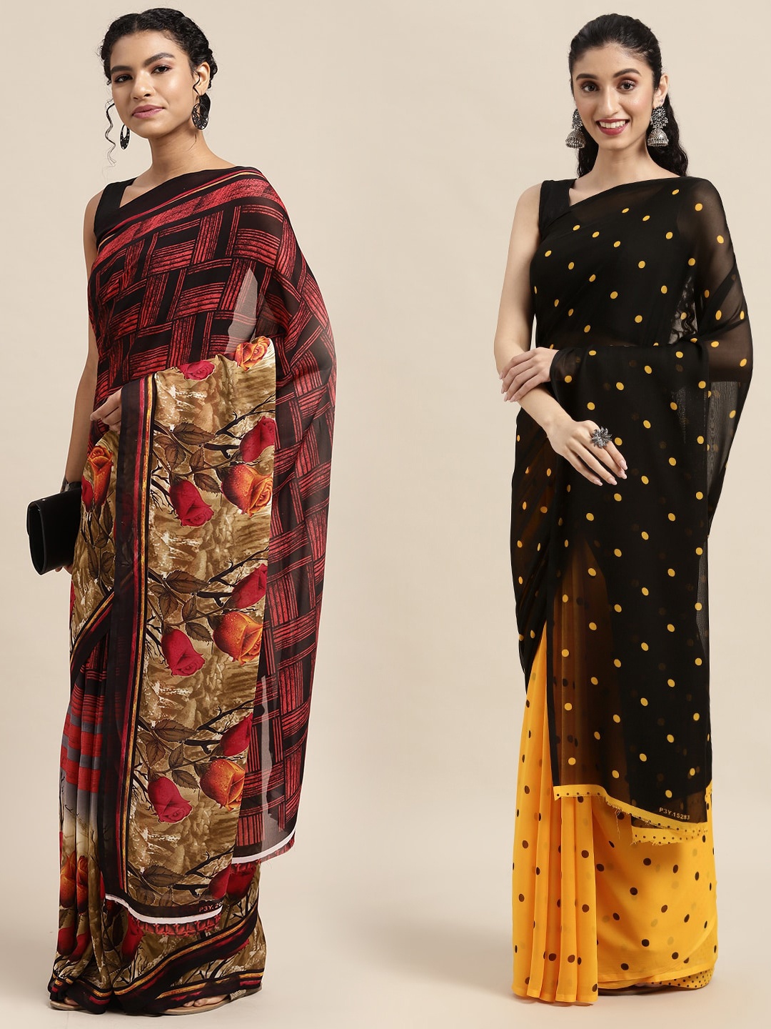 

KALINI Pack of 2 Polka Dots Printed Saree, Black