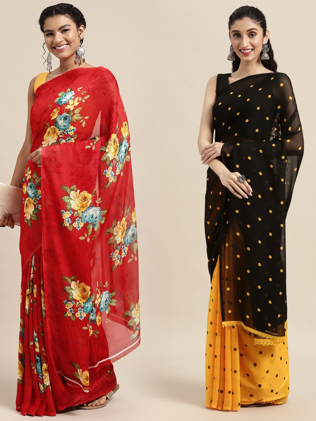

KALINI Pack of 2 Printed Sarees, Red