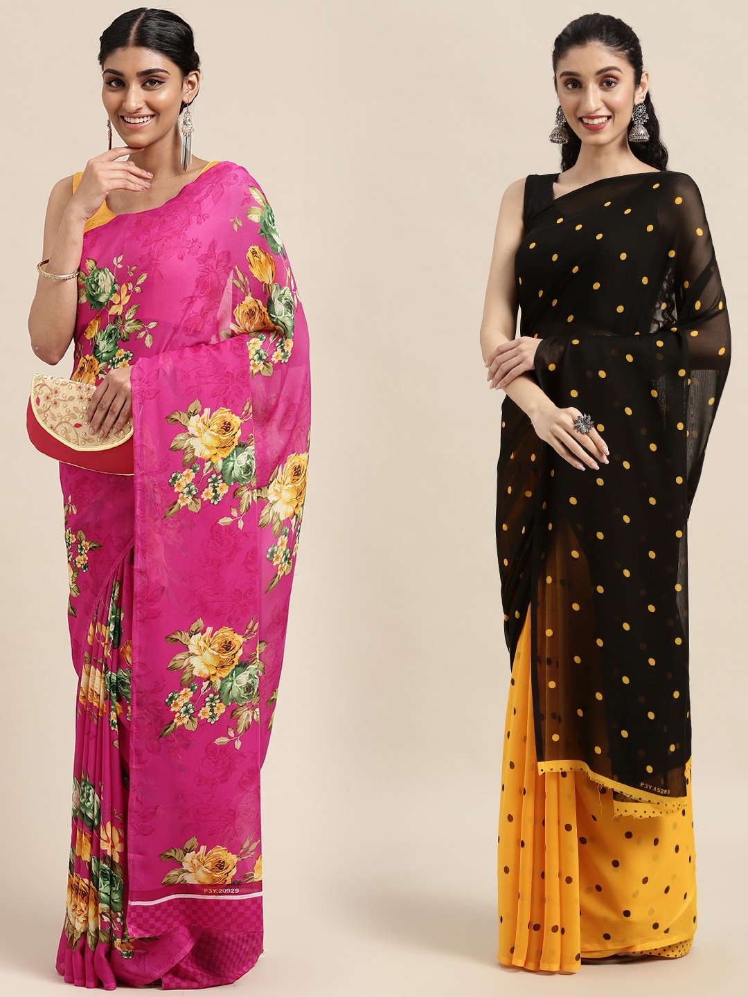 

ANAND SAREES Pack Of 2 Pink & Black Floral Saree