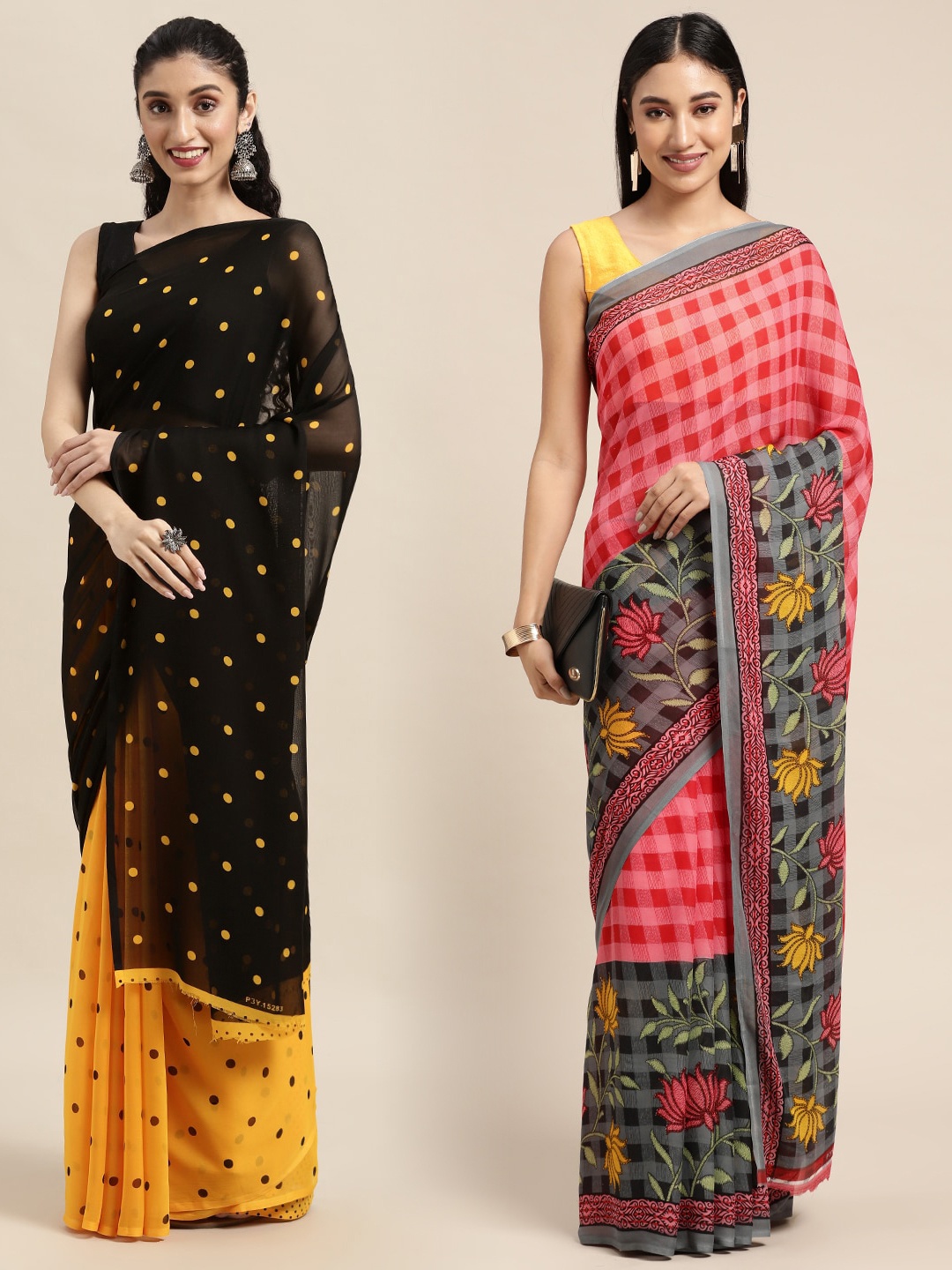 

KALINI Women Pack Of 2 Printed Sarees, Black