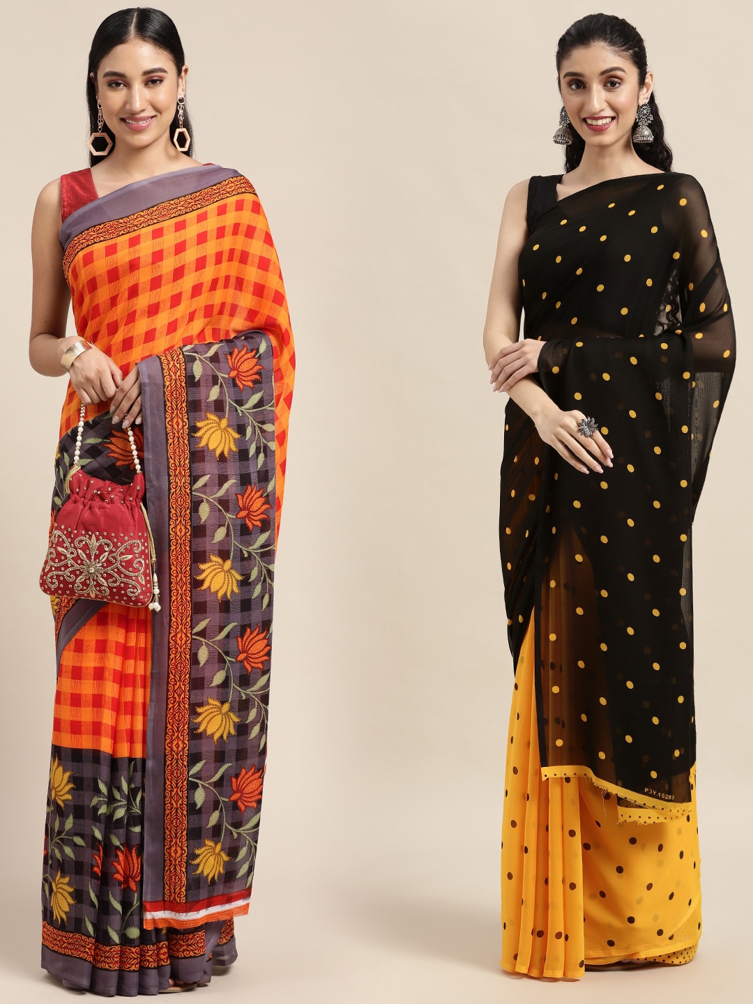 

KALINI Pack of 2 Printed Sarees, Orange