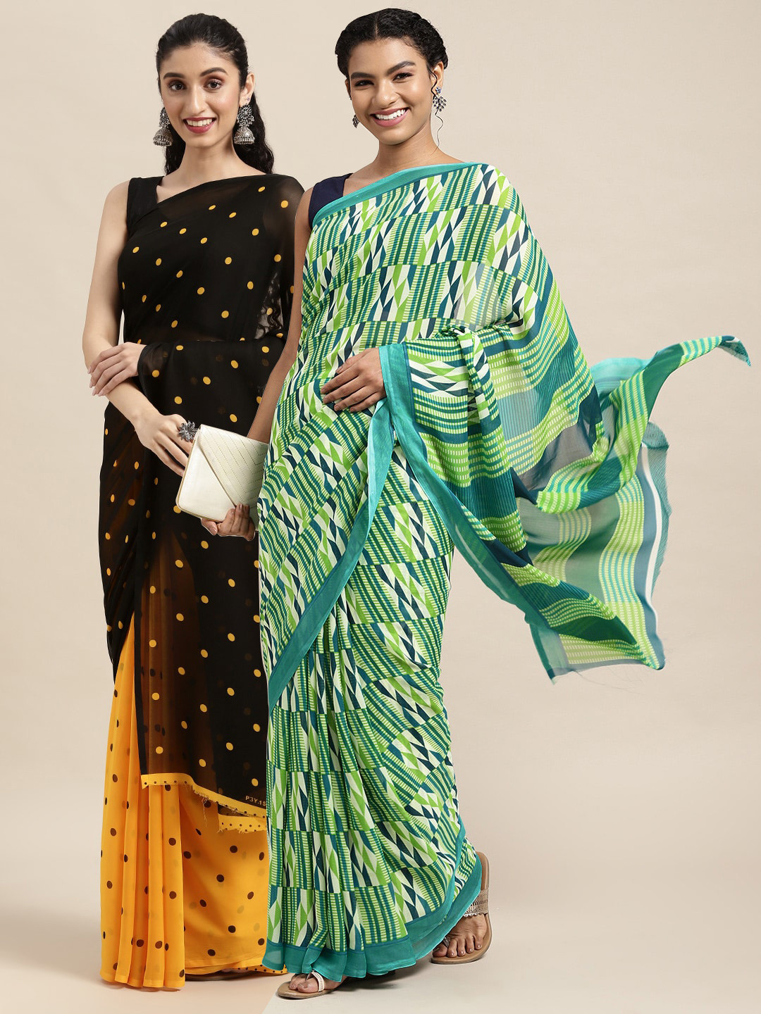 

KALINI Women Pack Of 2 Printed Sarees, Black