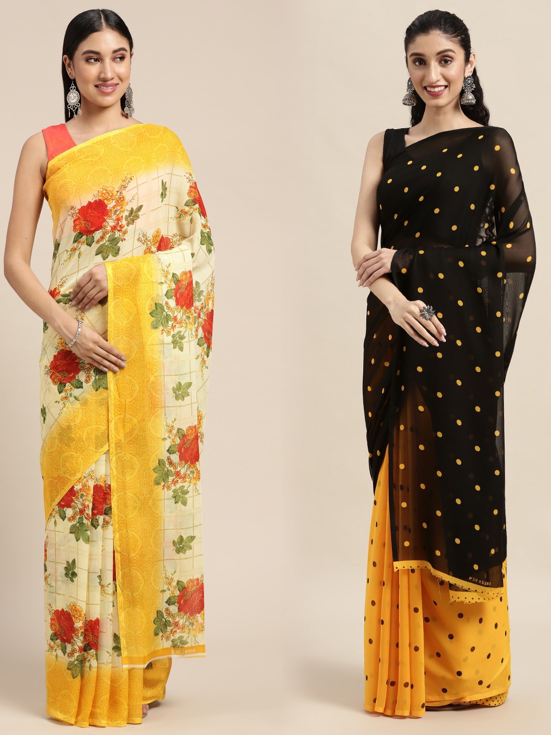 

KALINI Pack Of 2 Yellow & Black Floral Saree