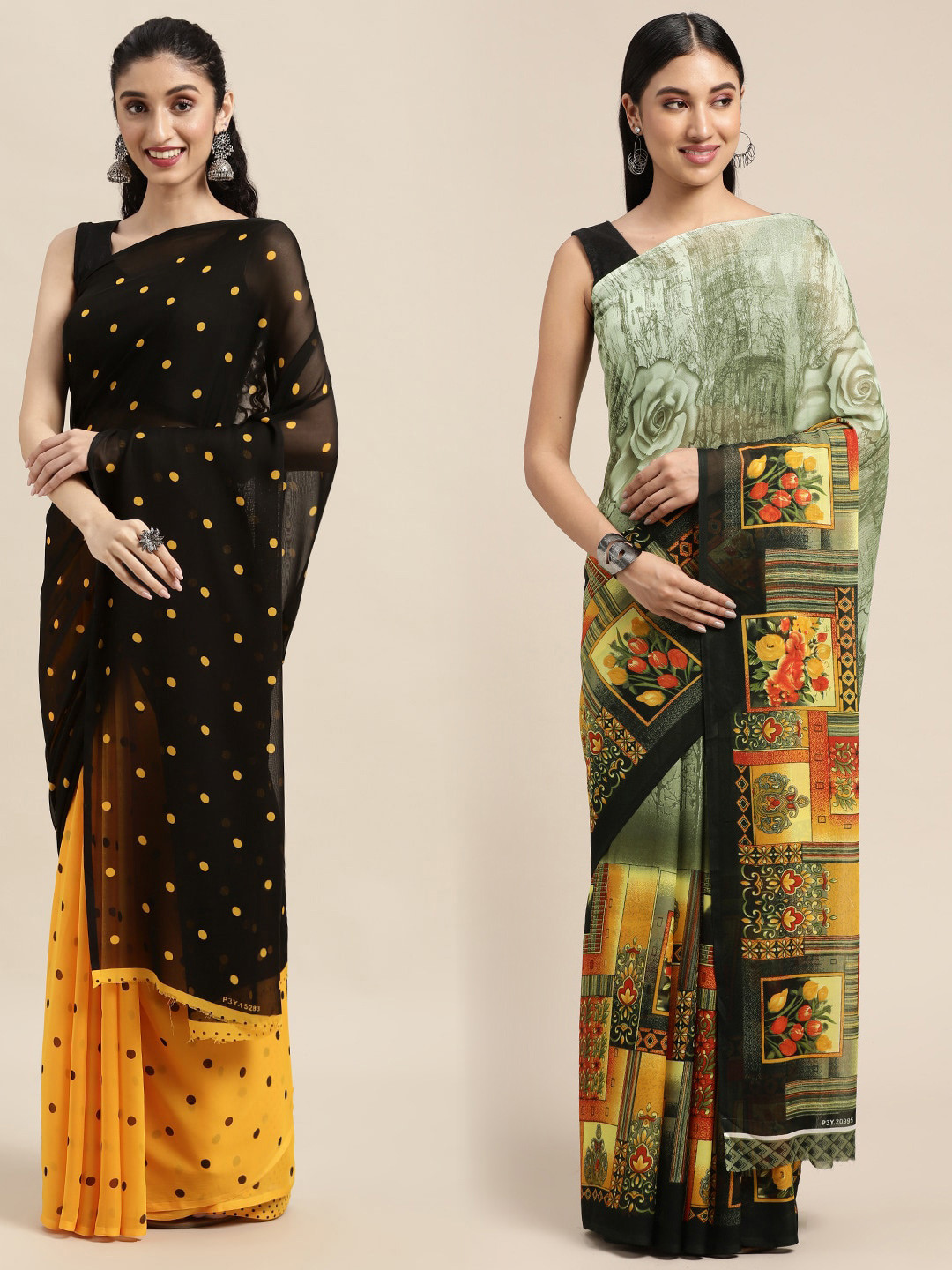 

KALINI Pack of 2 Polka Dots Printed Saree, Black