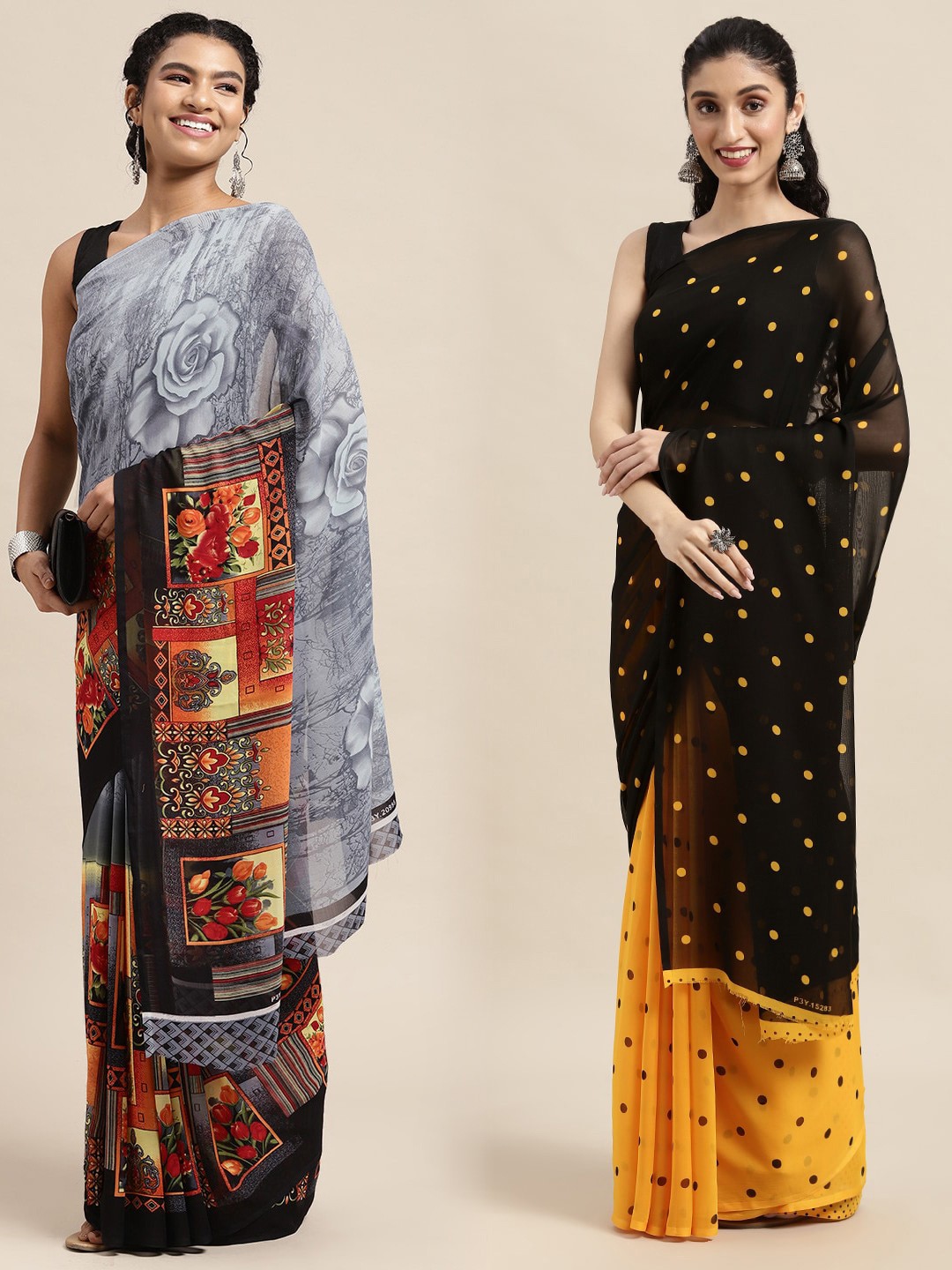 

KALINI Women Pack Of 2 Printed Sarees, Grey