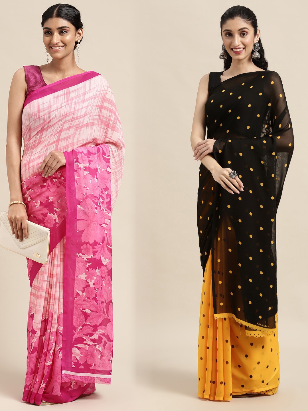 

KALINI Pack of 2 Floral Printed Saree, Pink