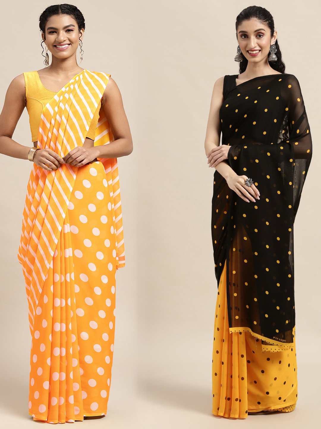 

KALINI Pack Of 2 Yellow & Black Polka Dots Saree