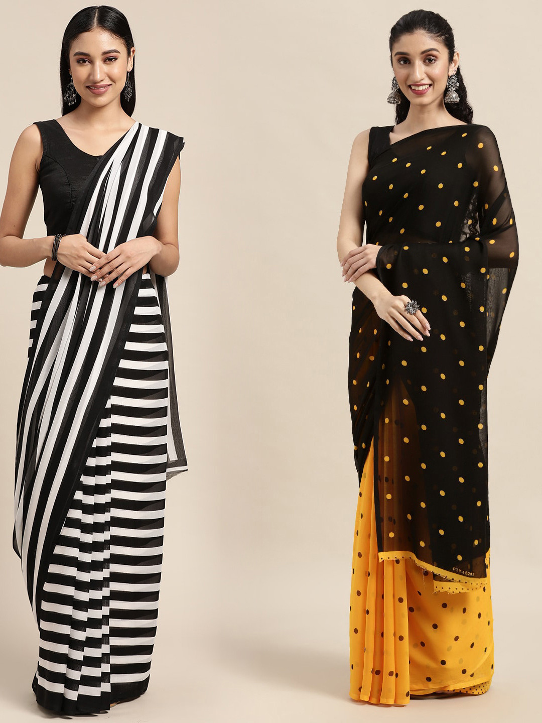 

ANAND SAREES Women Pack Of 2 Printed Sarees, Black