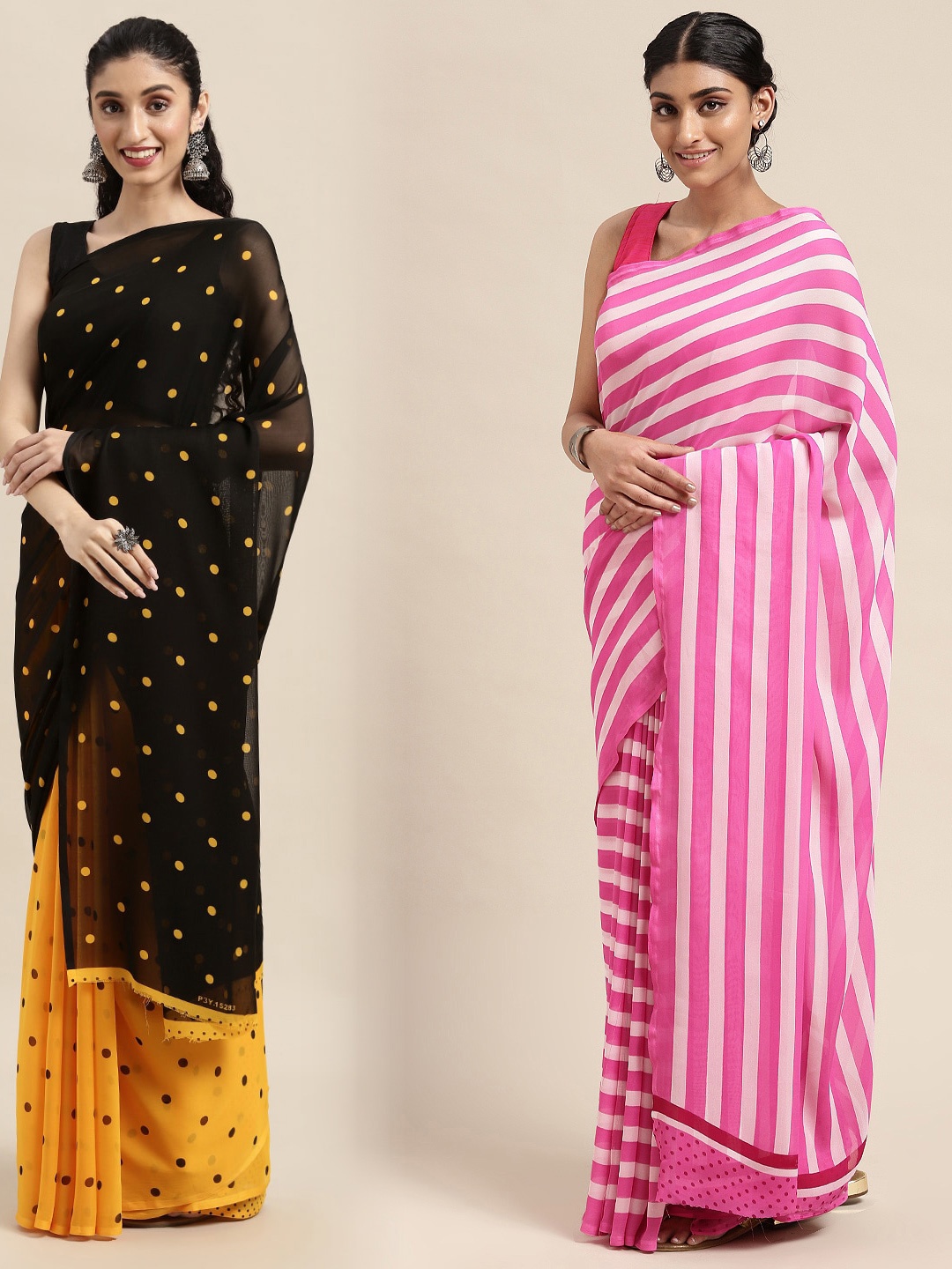 

KALINI Pack of 2 Printed Sarees, Black