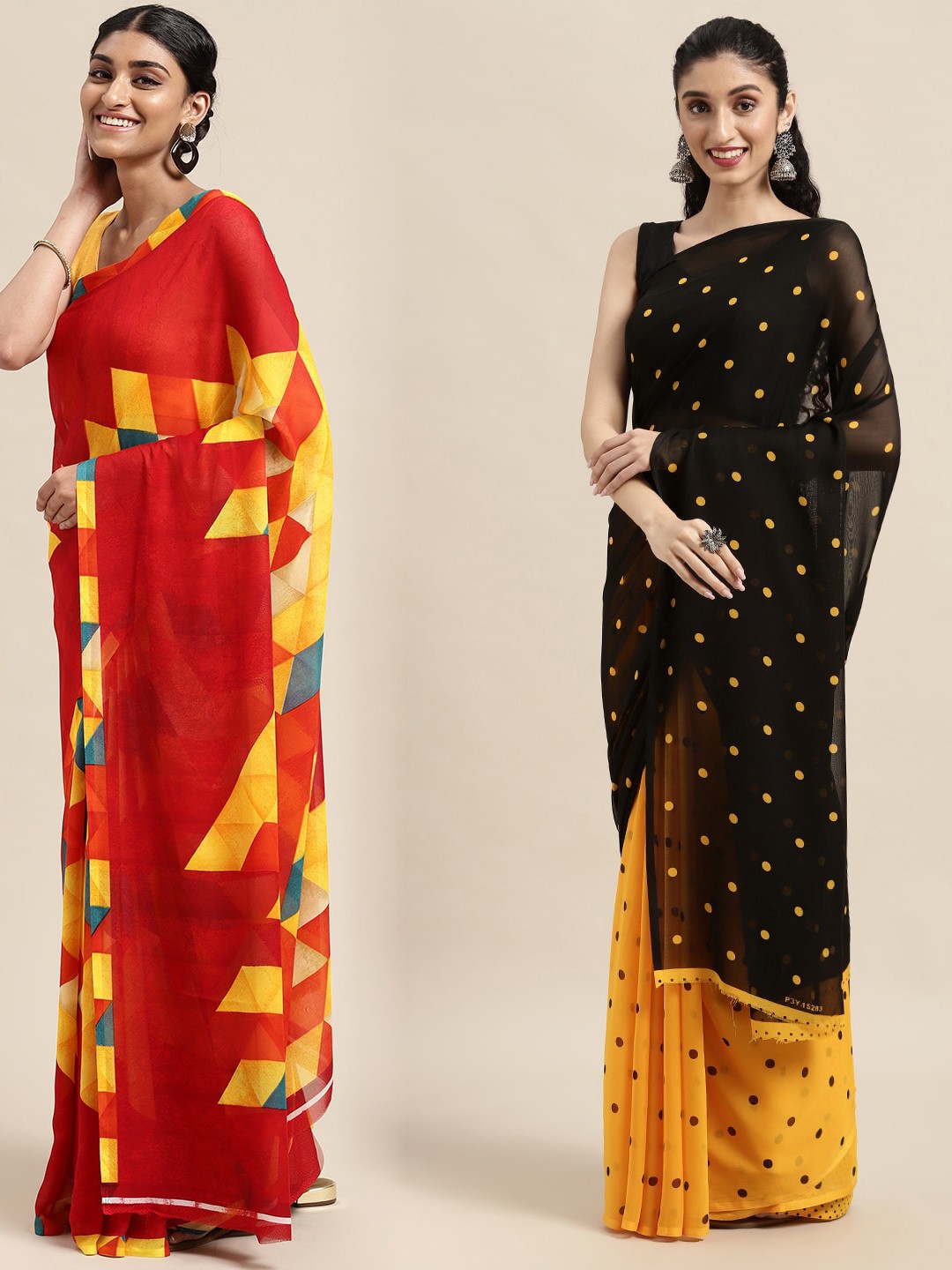 

KALINI Pack of 2 Printed Sarees, Red