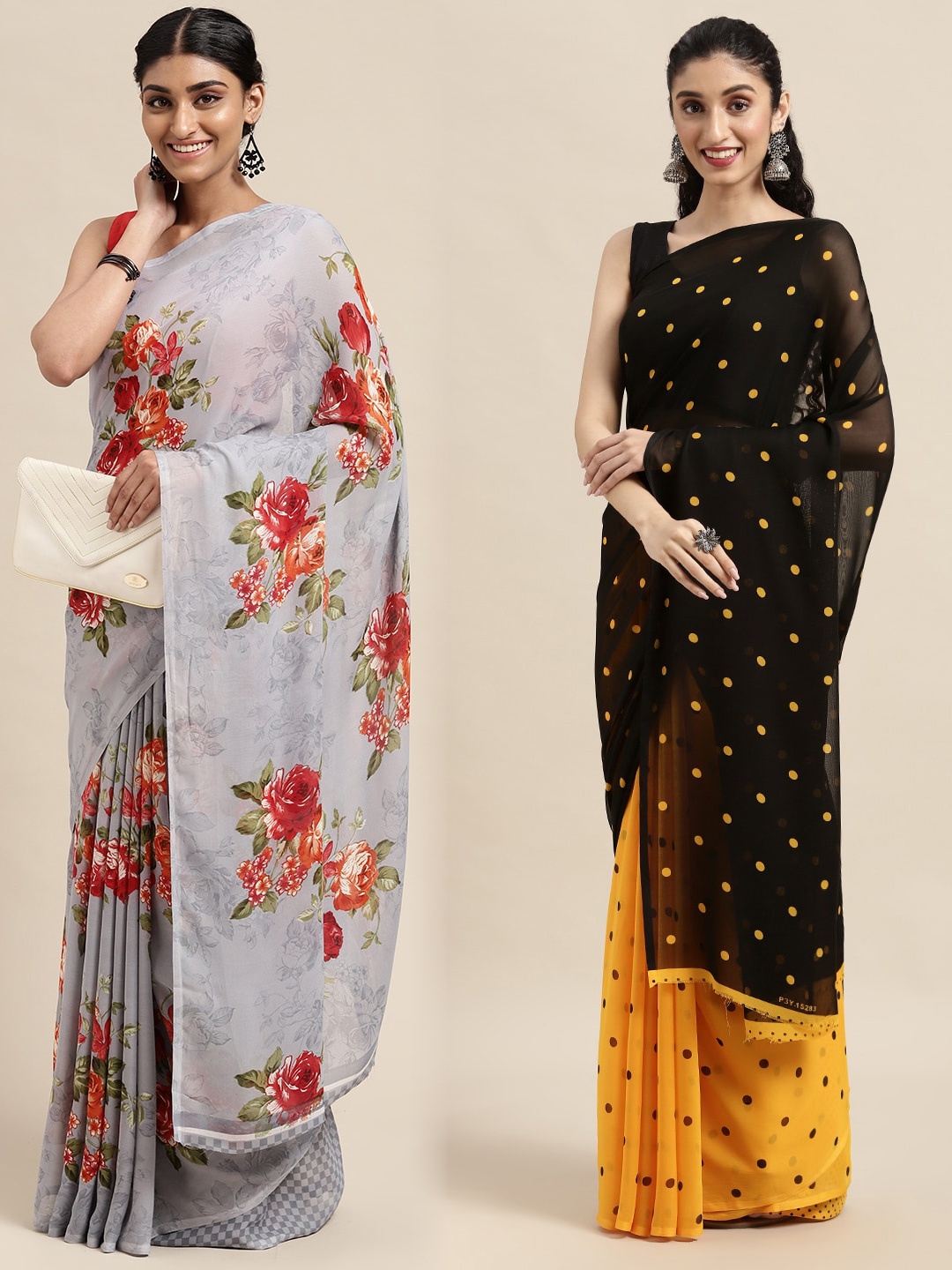 

KALINI Pack of 2 Printed Sarees, Grey