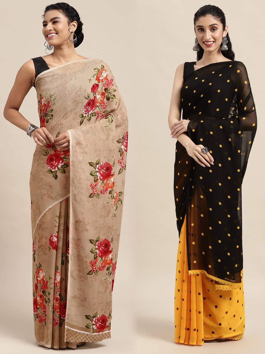 

KALINI Women Pack Of 2 Printed Sarees, Taupe