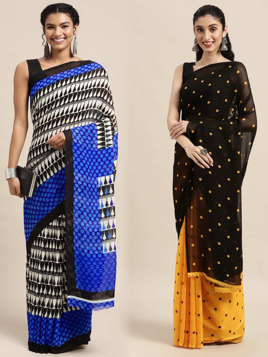 

KALINI Pack of 2 Printed Sarees, Black