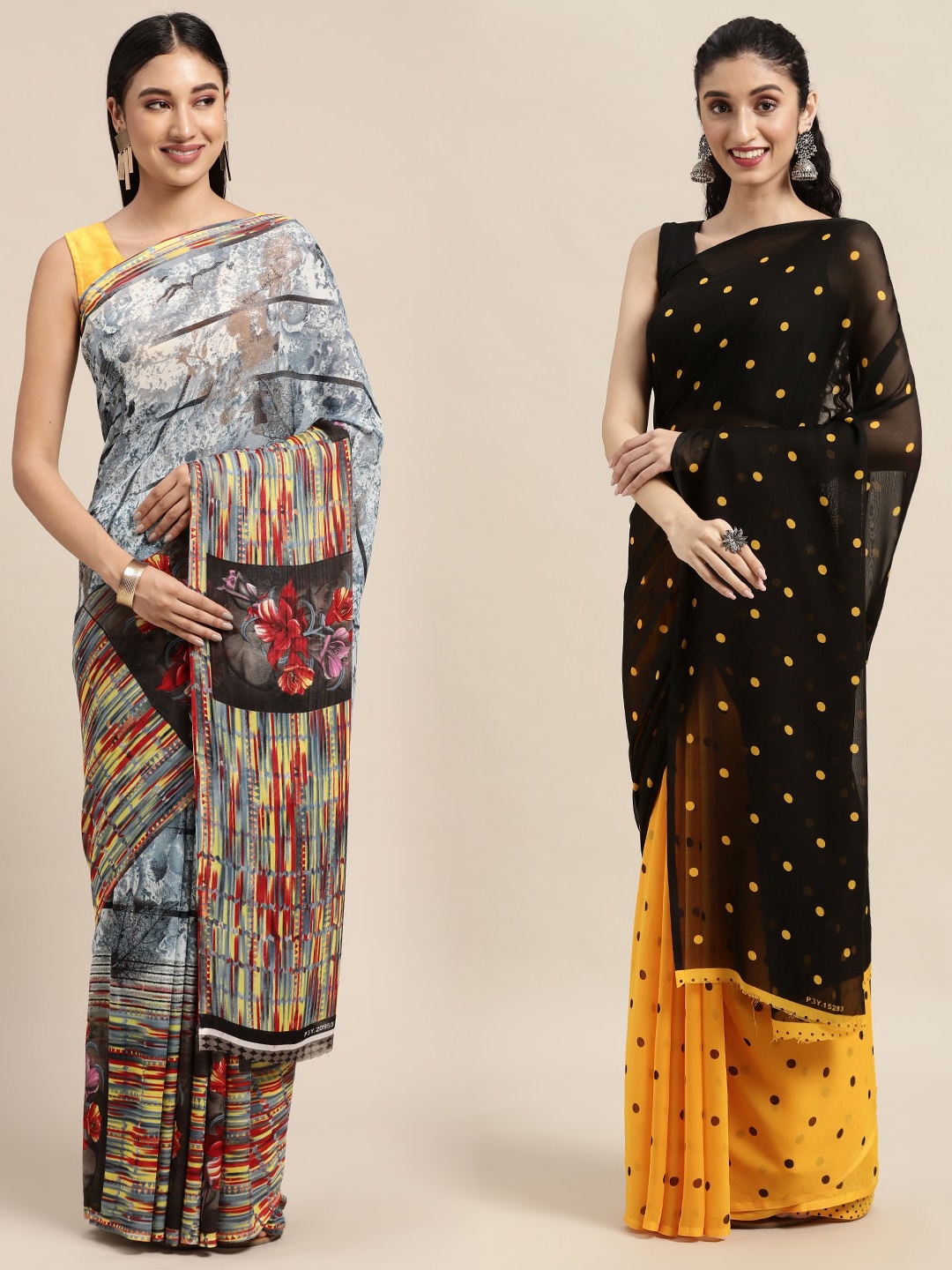 

KALINI Pack Of 2 Grey & Black Floral Saree