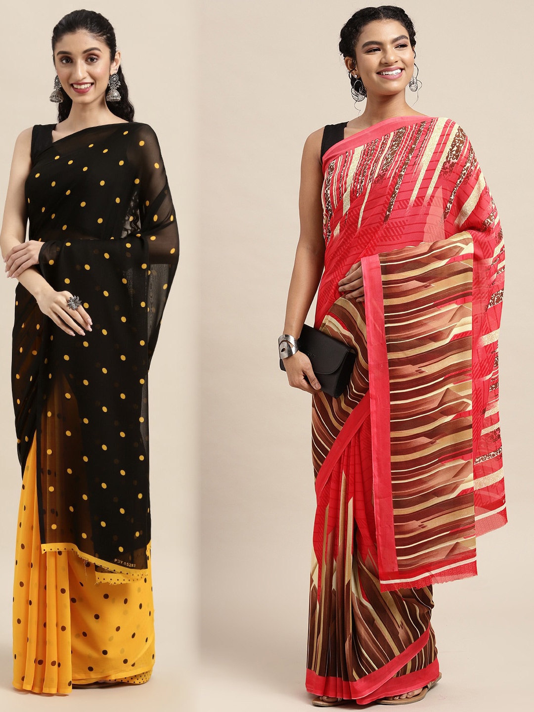 

KALINI Women Pack Of 2 Printed Sarees, Black