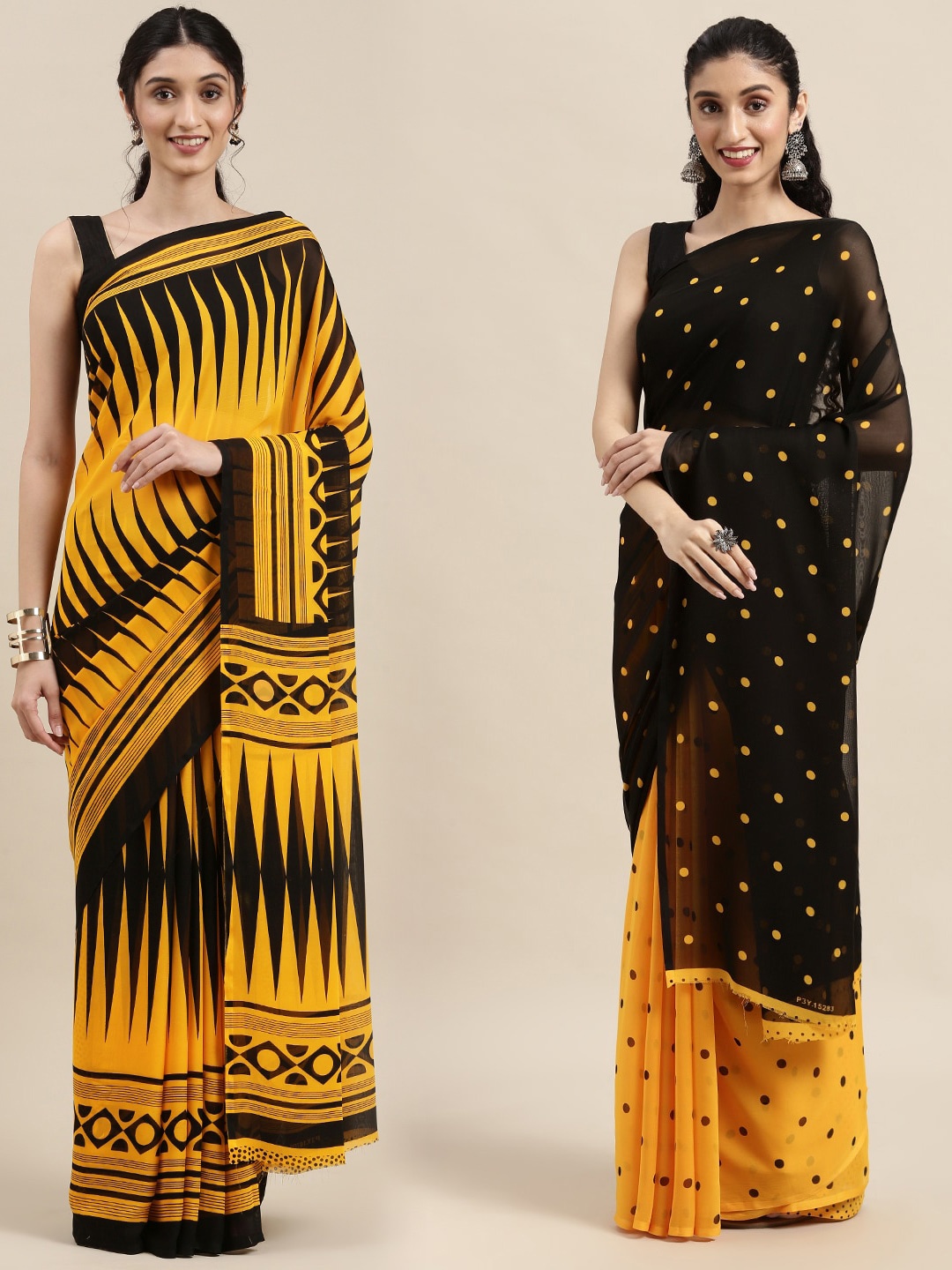 

KALINI Pack of 2 Polka Dots Printed Saree, Mustard