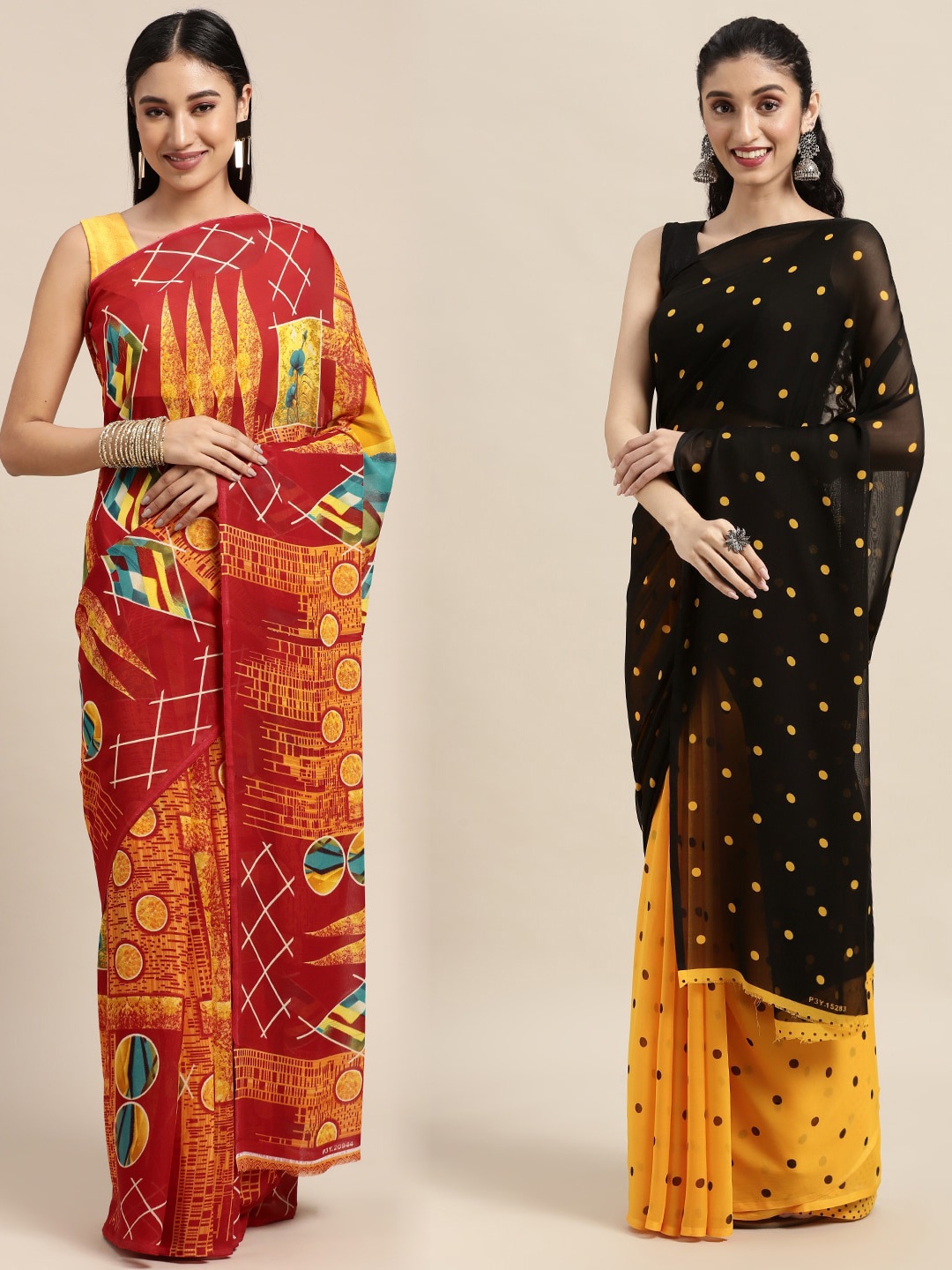

KALINI Women Pack Of 2 Printed Sarees, Orange
