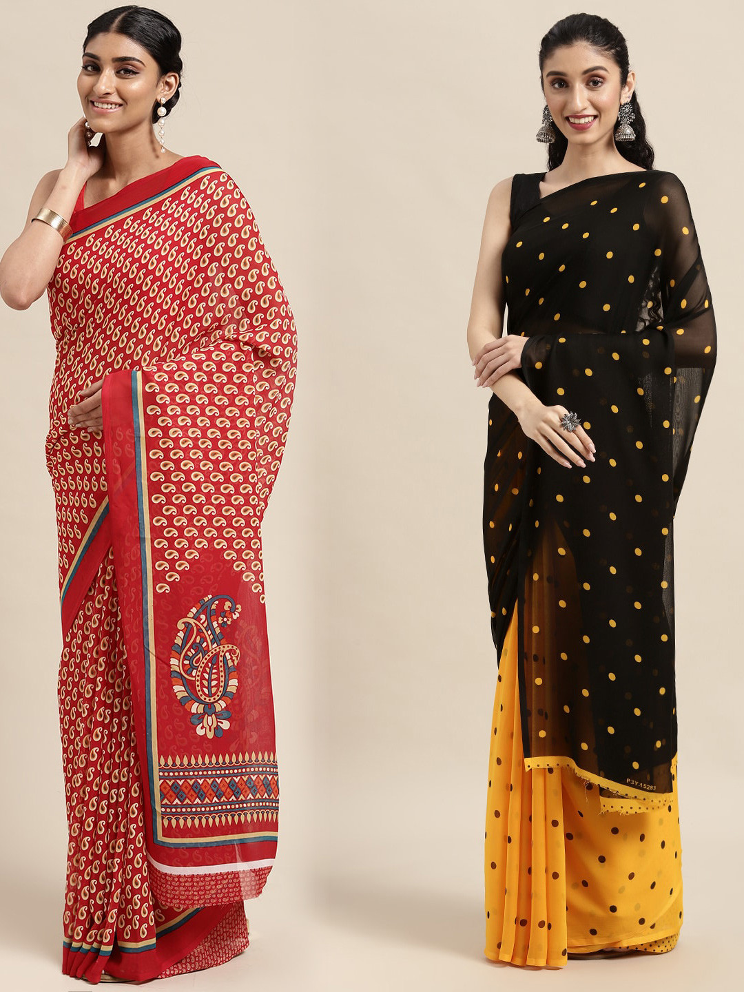 

KALINI Pack of 2 Printed Sarees, Red