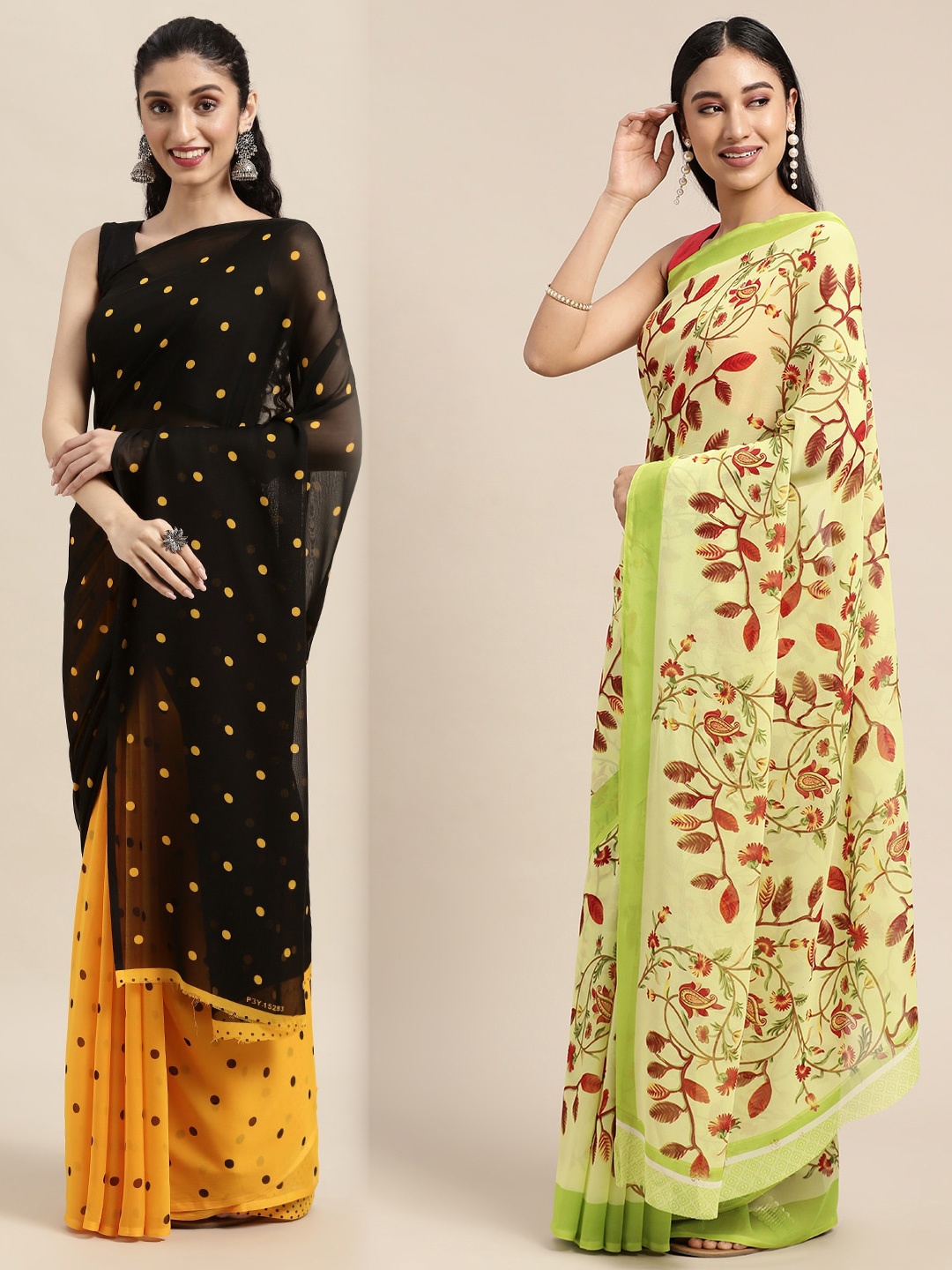 

KALINI Women Pack Of 2 Printed Sarees, Black