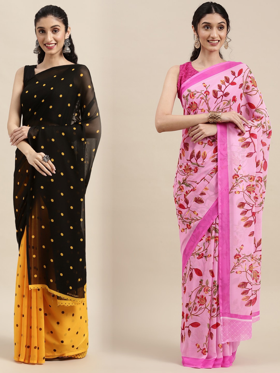 

KALINI Pack of 2 Polka Dots Printed Saree, Black